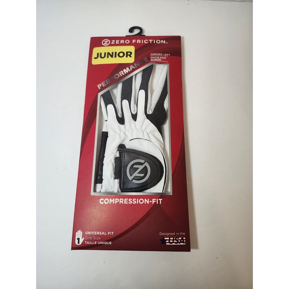 Junior Left Hand Golf Glove Zero Friction Compression Fit Performance White And
